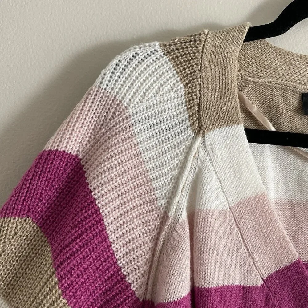 Lane Bryant Women 22/24 Stripe V-Neck 3/4 Balloon Sleeve Ribbed Cropped Cardigan
